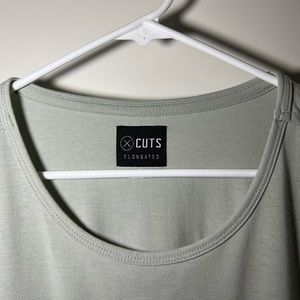 Cuts Elongated Wide Neck with Pocket Tee